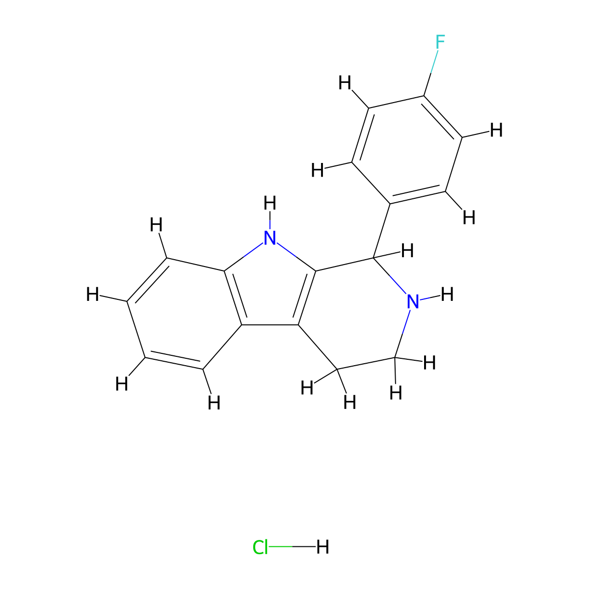 9H-Pyrido(3,4-b)indole, 1,2,3,4-tetrahydro-1-(p-fluorophenyl)-, hydrochloride molecular structure, CAS 3380-82-3