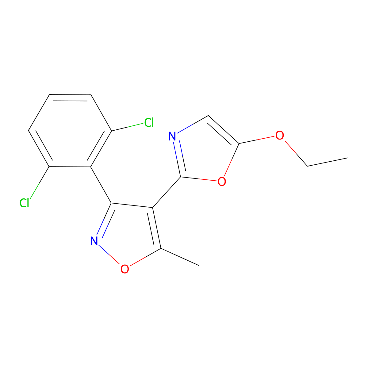 3-(2,6-Dichlorophenyl)-4-(5-ethoxy-1,3-oxazol-2-yl)-5-methyl-1,2-oxazole molecular structure, CAS 338391-67-6