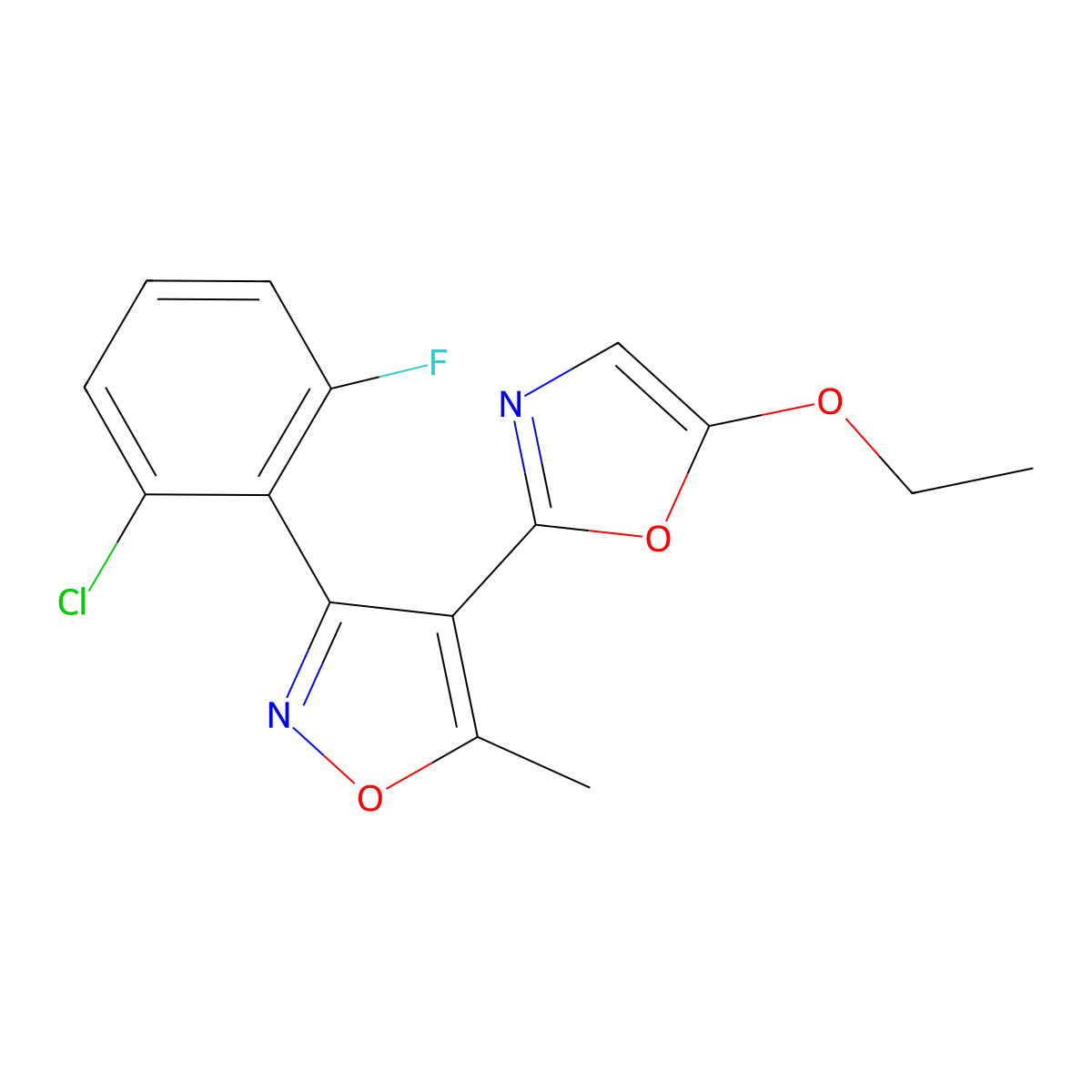 3-(2-Chloro-6-fluorophenyl)-4-(5-ethoxy-1,3-oxazol-2-yl)-5-methyl-1,2-oxazole molecular structure, CAS 338391-68-7