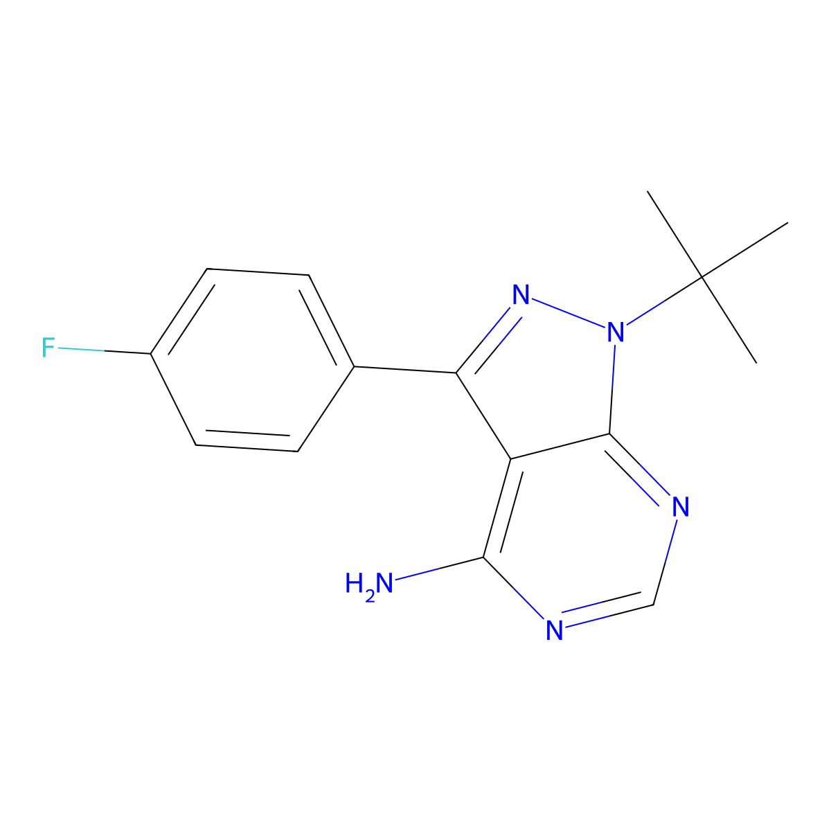 1-(tert-butyl)-3-(4-fluorophenyl)-1H-pyrazolo[3,4-d]pyrimidin-4-amine molecular structure, CAS 338391-69-8