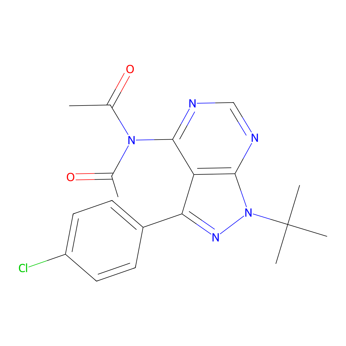 N-acetyl-N-[1-(tert-butyl)-3-(4-chlorophenyl)-1H-pyrazolo[3,4-d]pyrimidin-4-yl]acetamide molecular structure, CAS 338391-72-3