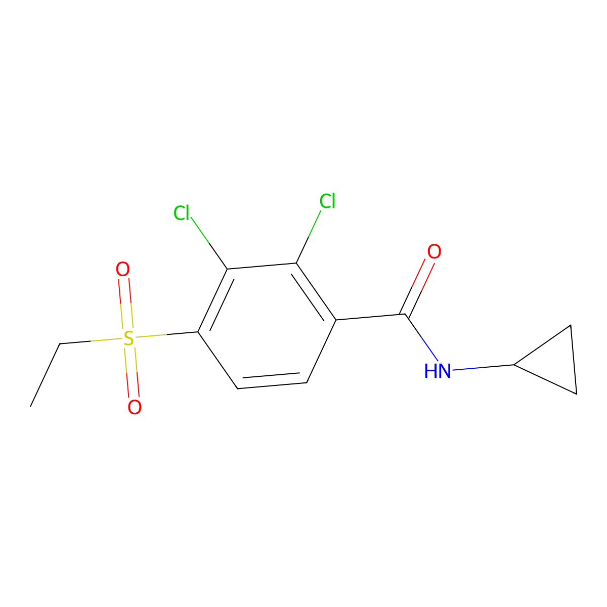 2,3-dichloro-N-cyclopropyl-4-(ethylsulfonyl)benzenecarboxamide molecular structure, CAS 338391-82-5