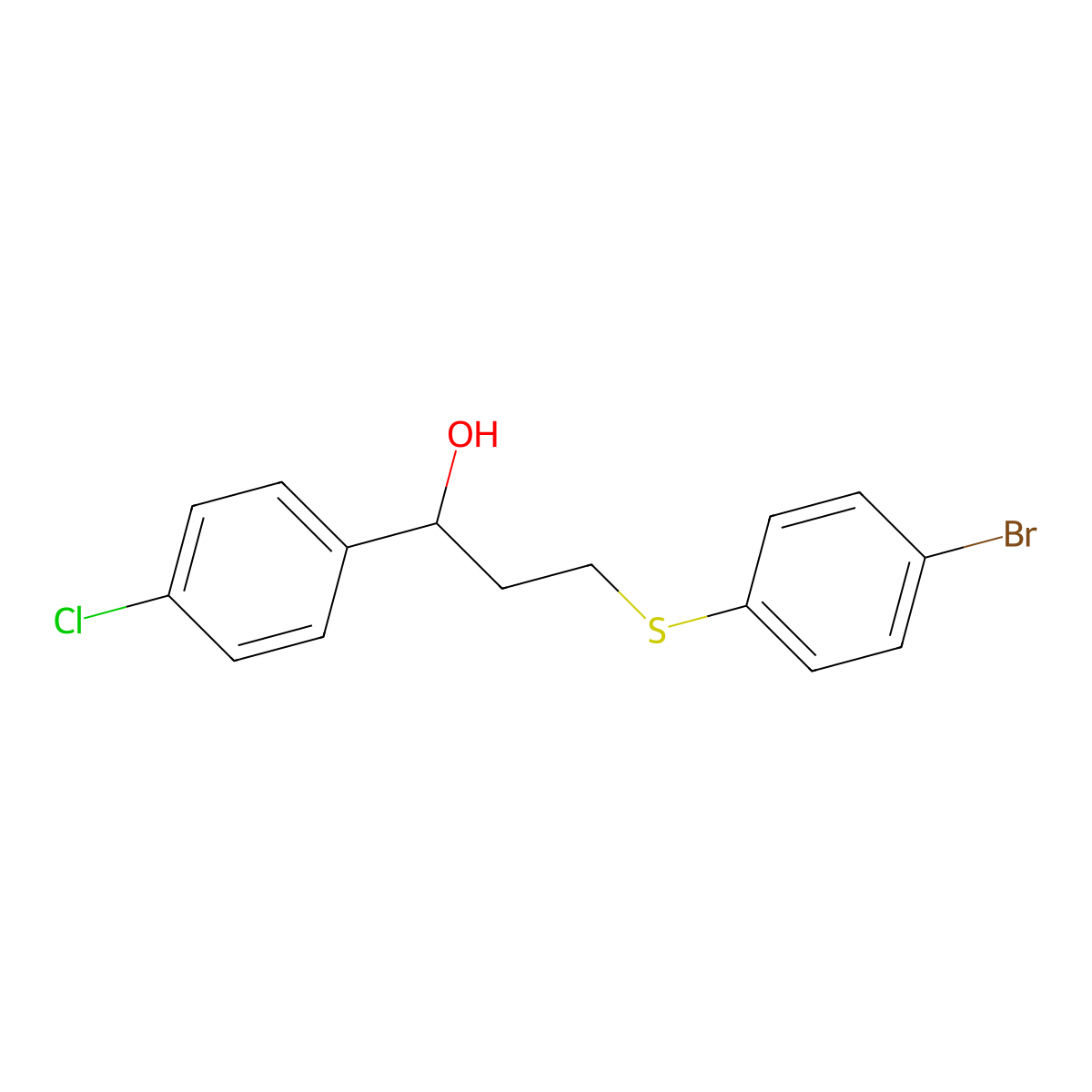 3-[(4-Bromophenyl)sulfanyl]-1-(4-chlorophenyl)-1-propanol molecular structure, CAS 338391-84-7
