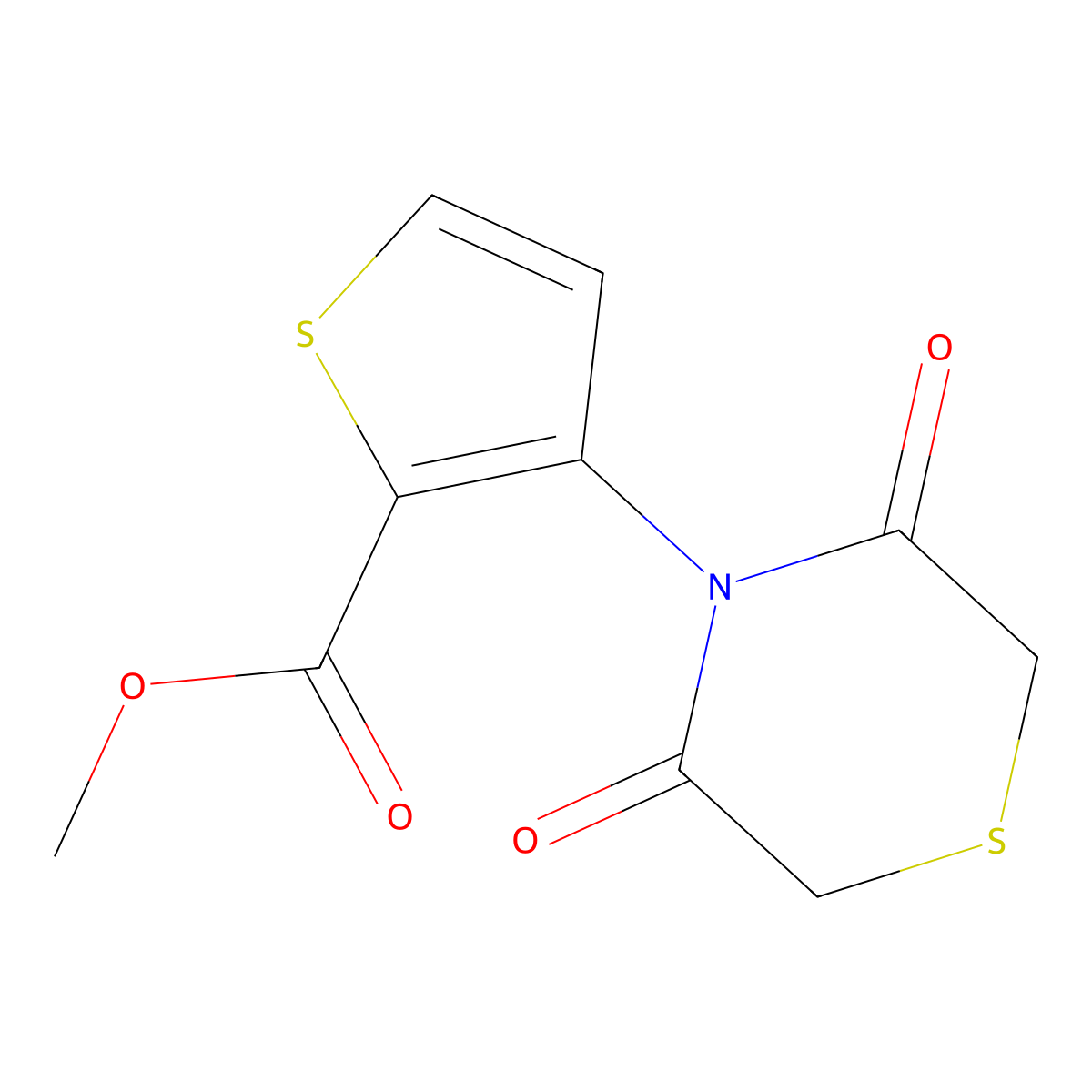 Methyl 3-(3,5-dioxothiomorpholin-4-yl)thiophene-2-carboxylate molecular structure, CAS 338391-88-1