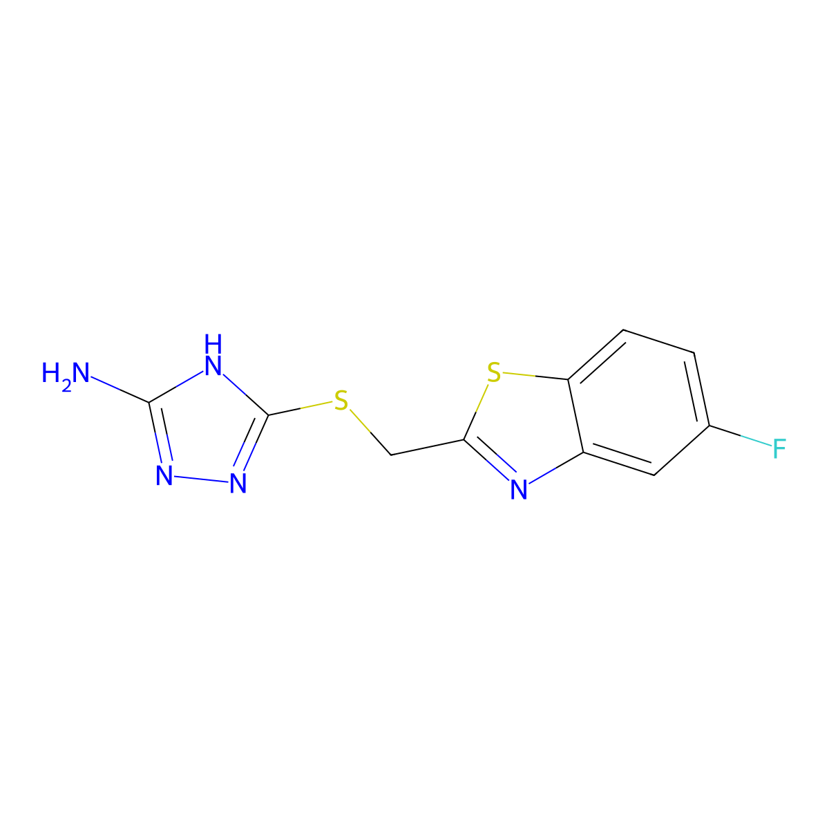 5-{[(5-fluoro-1,3-benzothiazol-2-yl)methyl]sulfanyl}-4H-1,2,4-triazol-3-amine molecular structure, CAS 338392-00-0