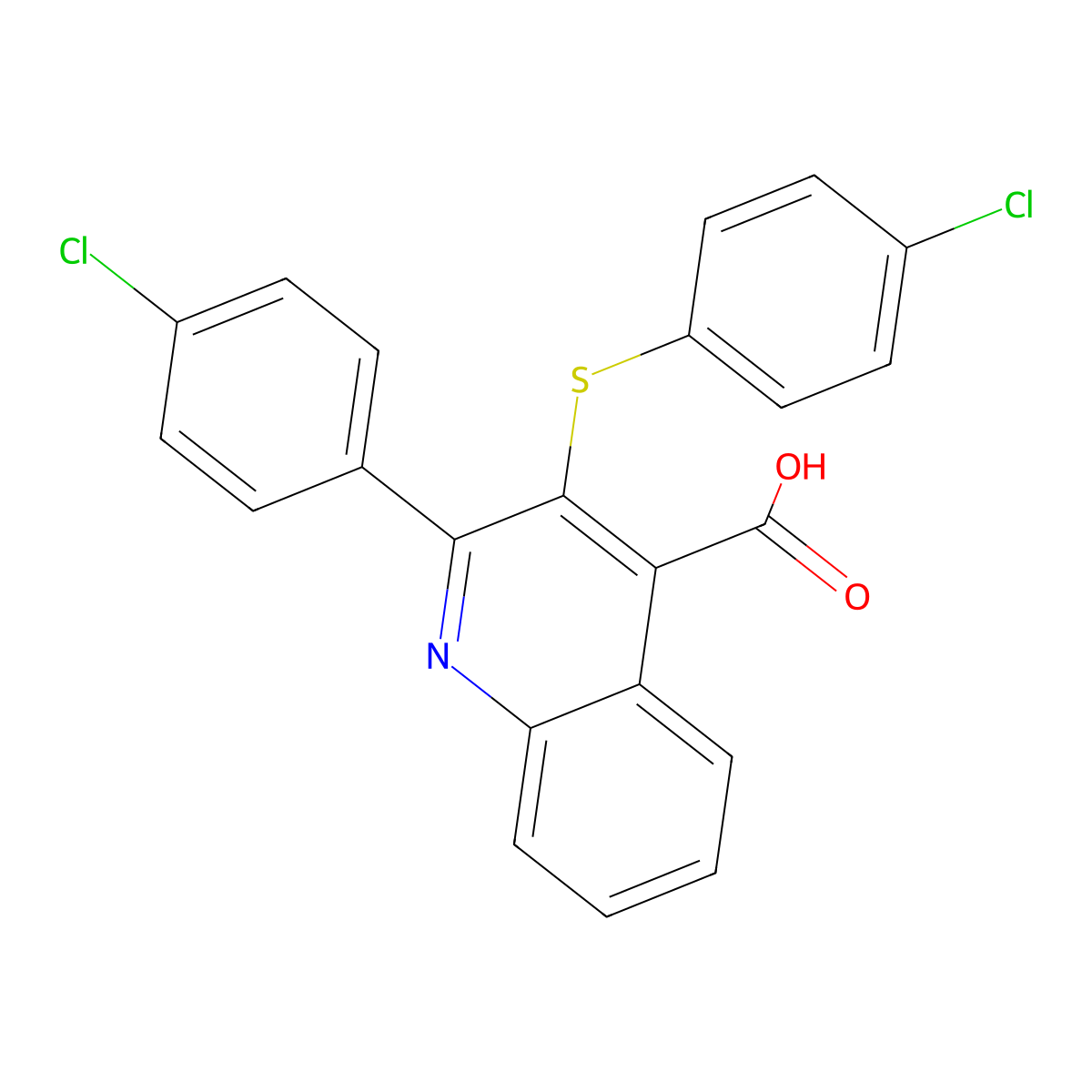 2-(4-Chlorophenyl)-3-[(4-chlorophenyl)sulfanyl]-4-quinolinecarboxylic acid molecular structure, CAS 338392-01-1