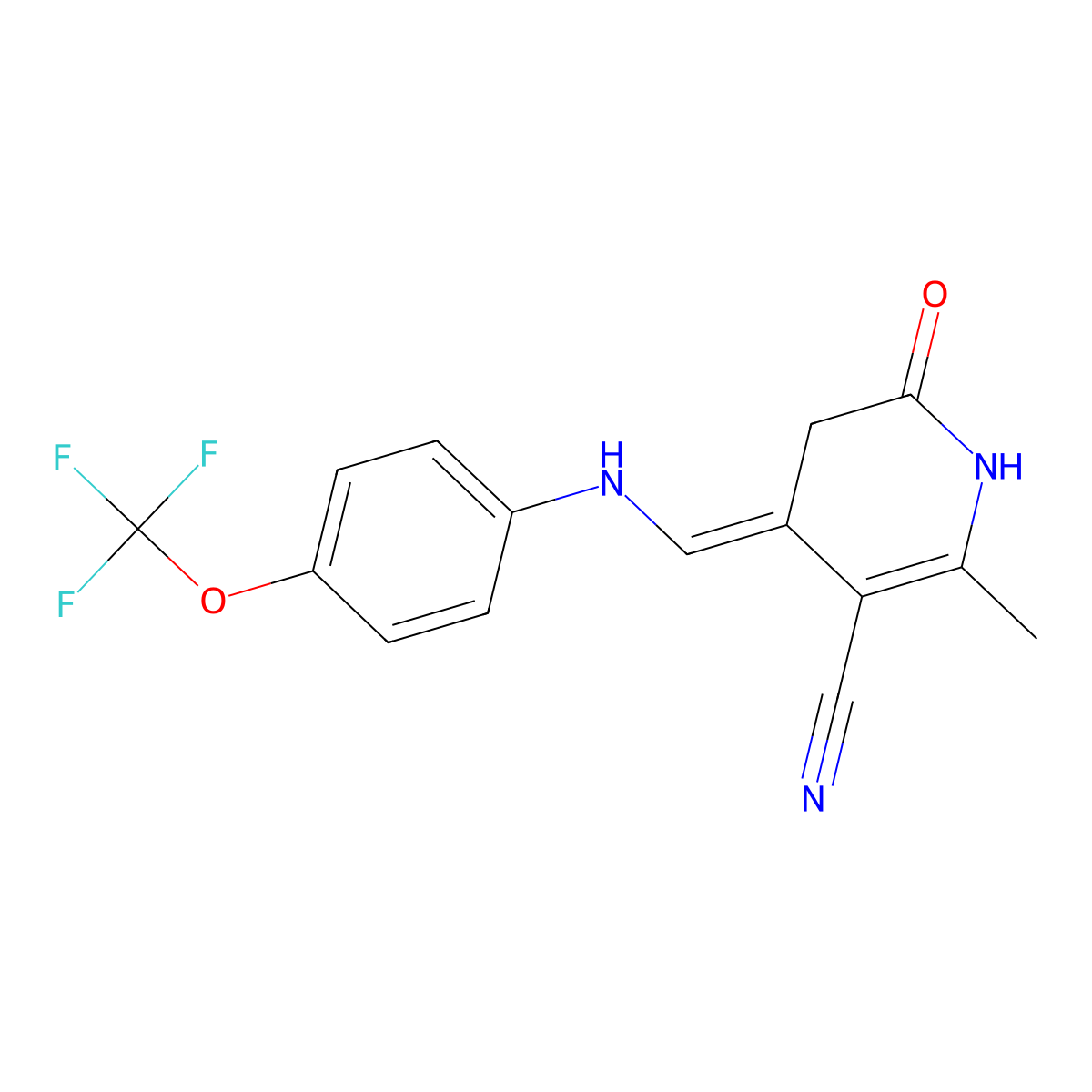 (4E)-2-methyl-6-oxo-4-({[4-(trifluoromethoxy)phenyl]amino}methylidene)-1,4,5,6-tetrahydropyridine-3-carbonitrile molecular structure, CAS 338392-24-8