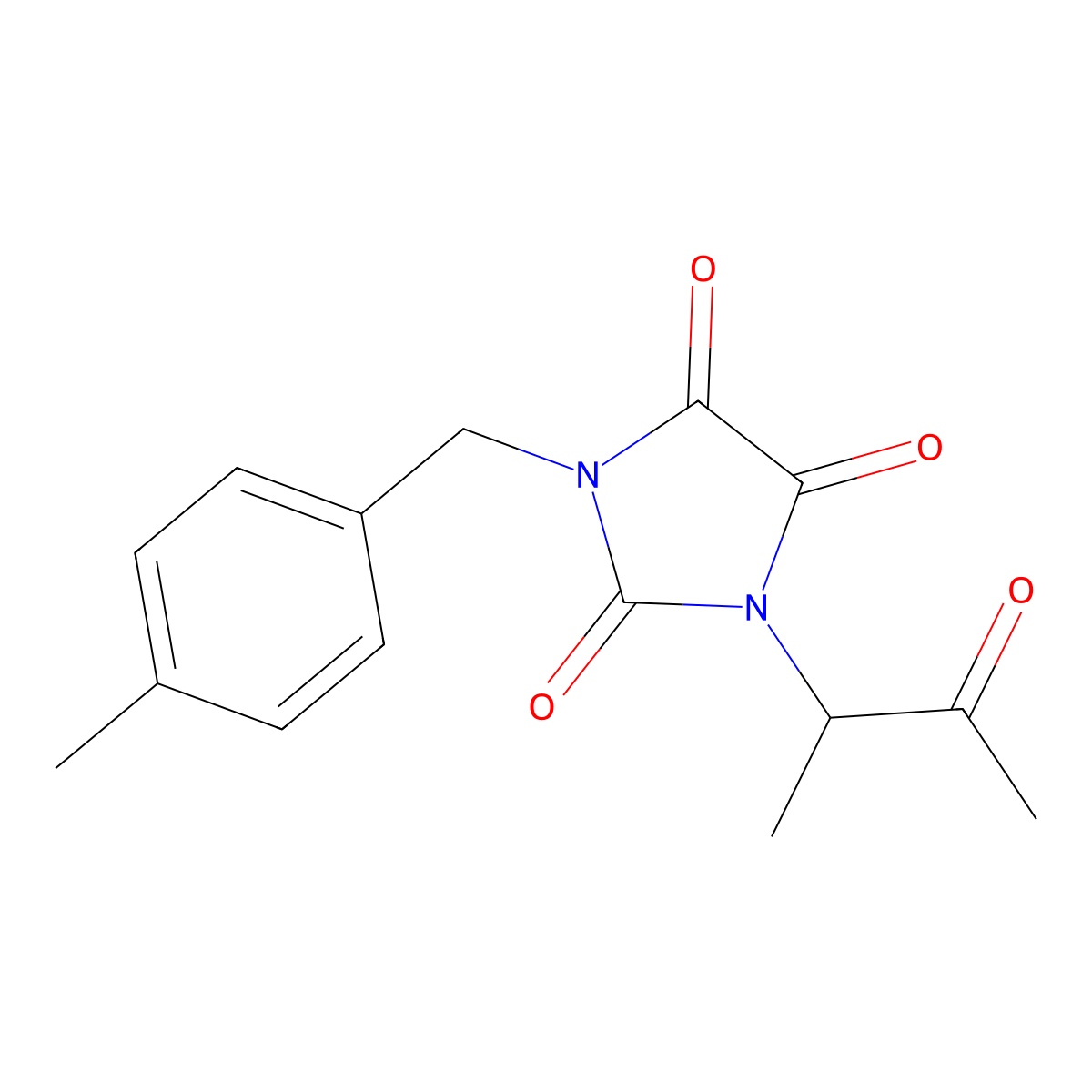 1-[(4-Methylphenyl)methyl]-3-(3-oxobutan-2-yl)imidazolidine-2,4,5-trione molecular structure, CAS 338392-39-5