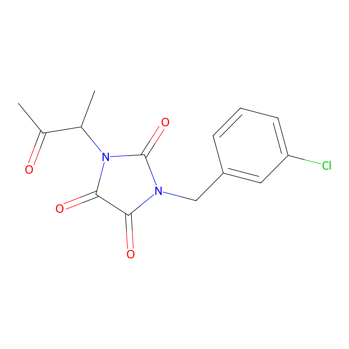1-[(3-Chlorophenyl)methyl]-3-(3-oxobutan-2-yl)imidazolidine-2,4,5-trione molecular structure, CAS 338392-42-0