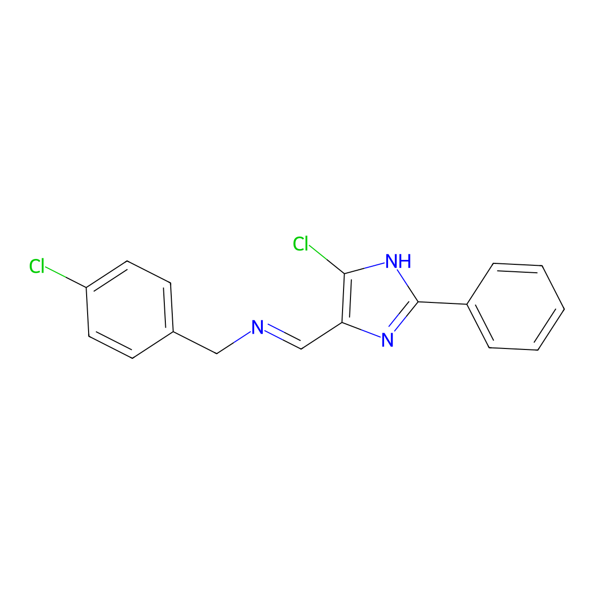 (4-chlorophenyl)-N-[(5-chloro-2-phenyl-1H-imidazol-4-yl)methylene]methanamine molecular structure, CAS 338392-72-6