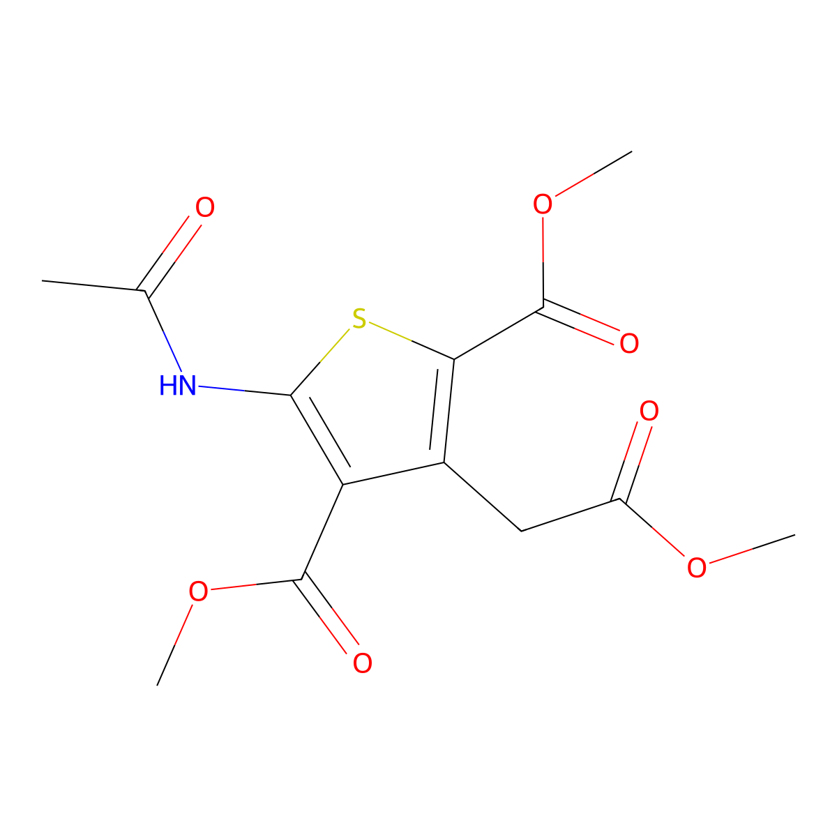 Dimethyl 5-(acetylamino)-3-(2-methoxy-2-oxoethyl)-2,4-thiophenedicarboxylate molecular structure, CAS 338393-18-3