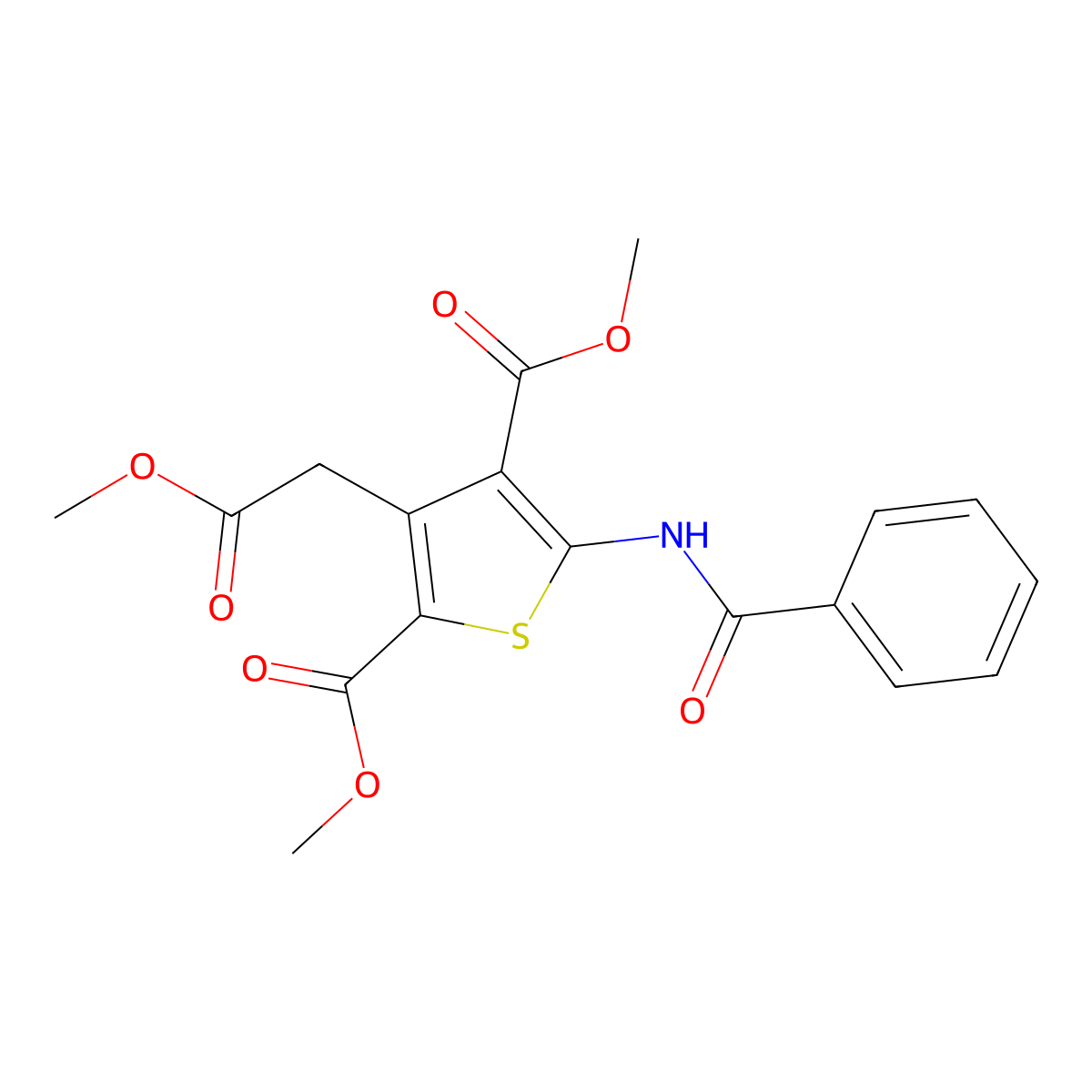 Dimethyl 5-(benzoylamino)-3-(2-methoxy-2-oxoethyl)-2,4-thiophenedicarboxylate molecular structure, CAS 338393-19-4
