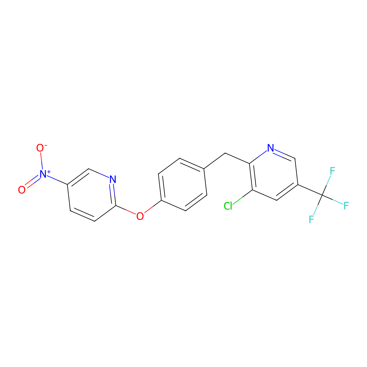 3-Chloro-2-{4-[(5-nitro-2-pyridinyl)oxy]benzyl}-5-(trifluoromethyl)pyridine molecular structure, CAS 338393-30-9