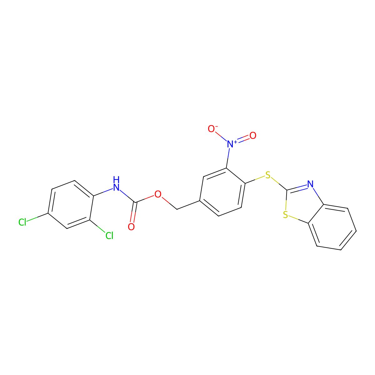 [4-(1,3-benzothiazol-2-ylsulfanyl)-3-nitrophenyl]methyl N-(2,4-dichlorophenyl)carbamate molecular structure, CAS 338393-83-2
