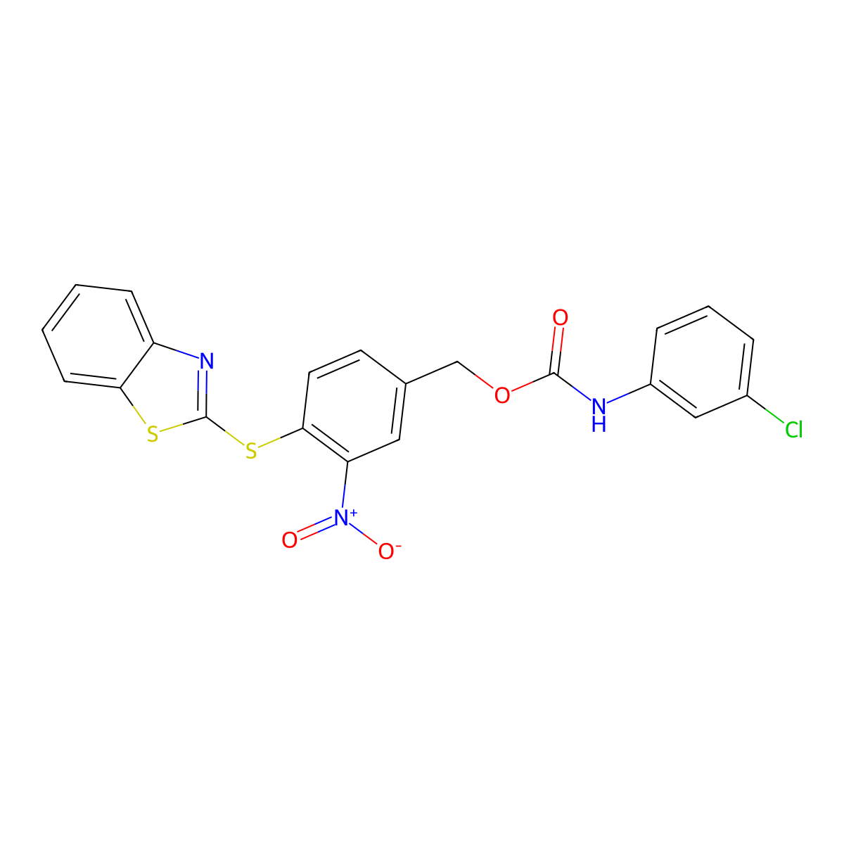 [4-(1,3-benzothiazol-2-ylsulfanyl)-3-nitrophenyl]methyl N-(3-chlorophenyl)carbamate molecular structure, CAS 338393-84-3