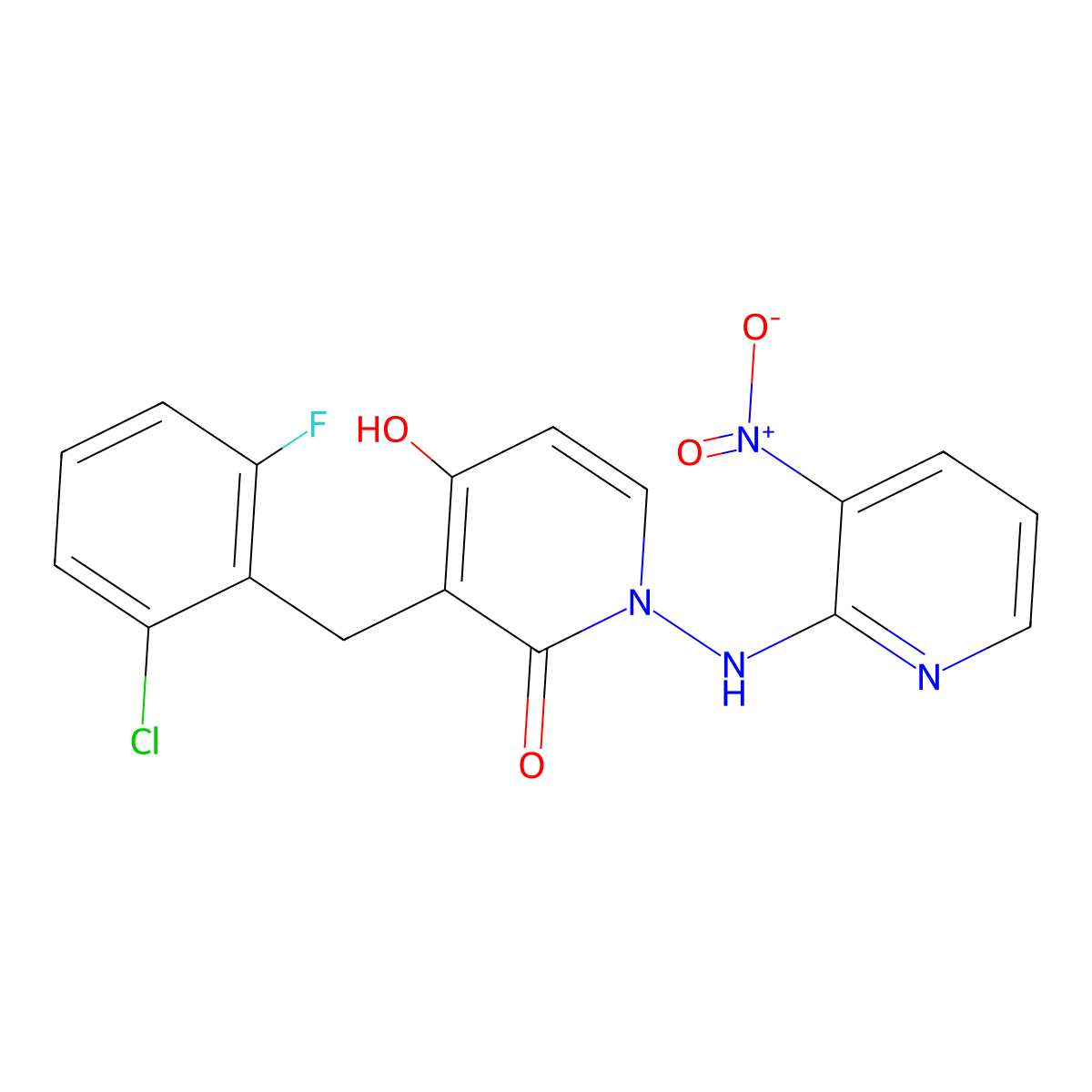 3-(2-chloro-6-fluorobenzyl)-4-hydroxy-1-[(3-nitro-2-pyridinyl)amino]-2(1H)-pyridinone molecular structure, CAS 338393-87-6