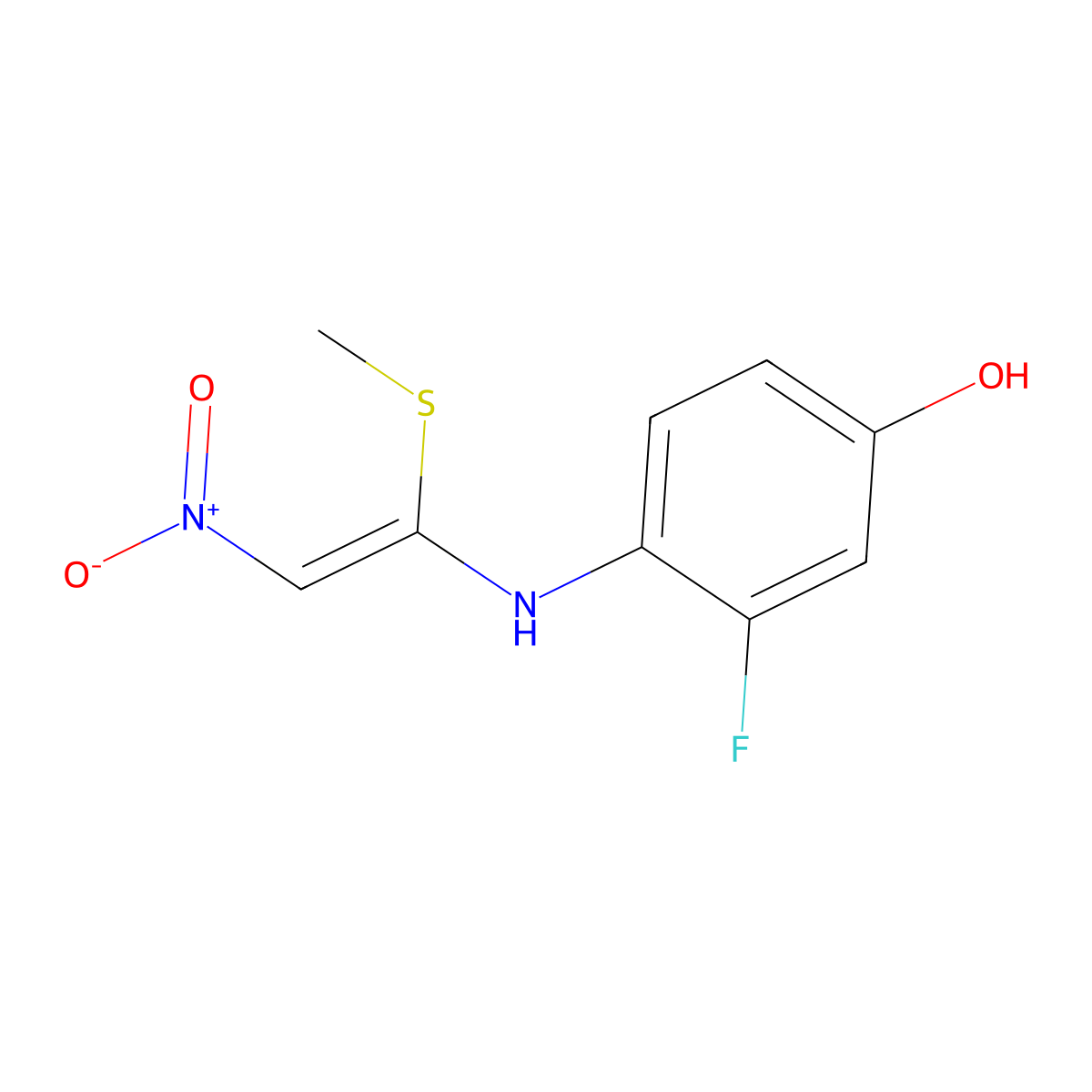 3-Fluoro-4-[[1-(methylthio)-2-nitroethenyl]amino]phenol molecular structure, CAS 338393-94-5