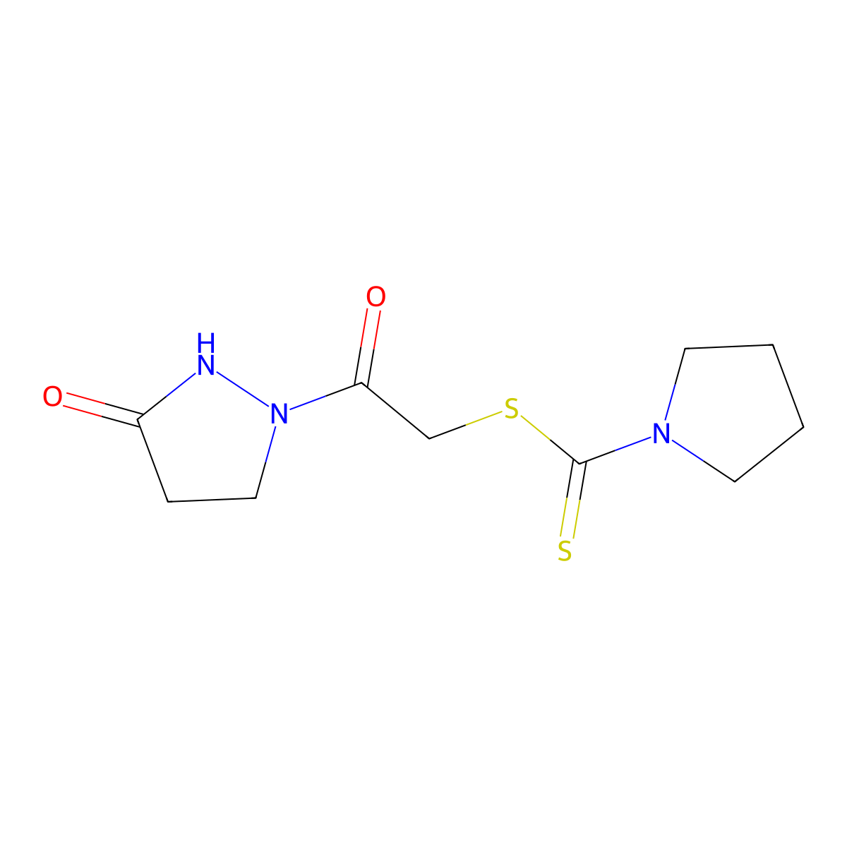 2-oxo-2-(3-oxotetrahydro-1H-pyrazol-1-yl)ethyl 1-pyrrolidinecarbodithioate molecular structure, CAS 338394-15-3