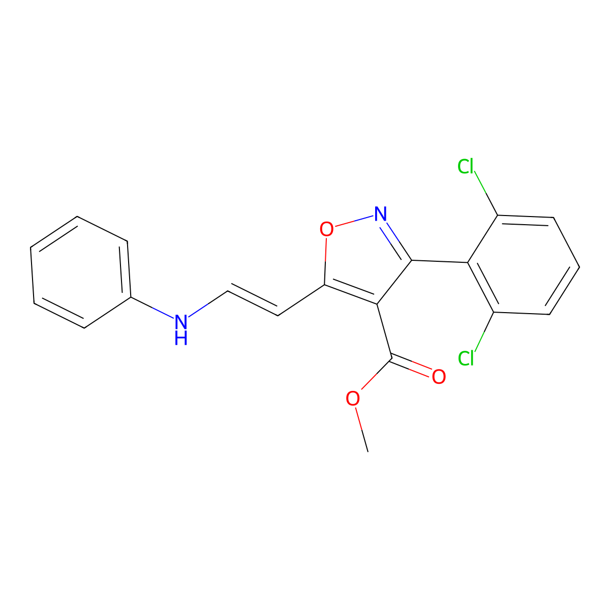 Methyl 5-(2-anilinovinyl)-3-(2,6-dichlorophenyl)-4-isoxazolecarboxylate molecular structure, CAS 338394-29-9