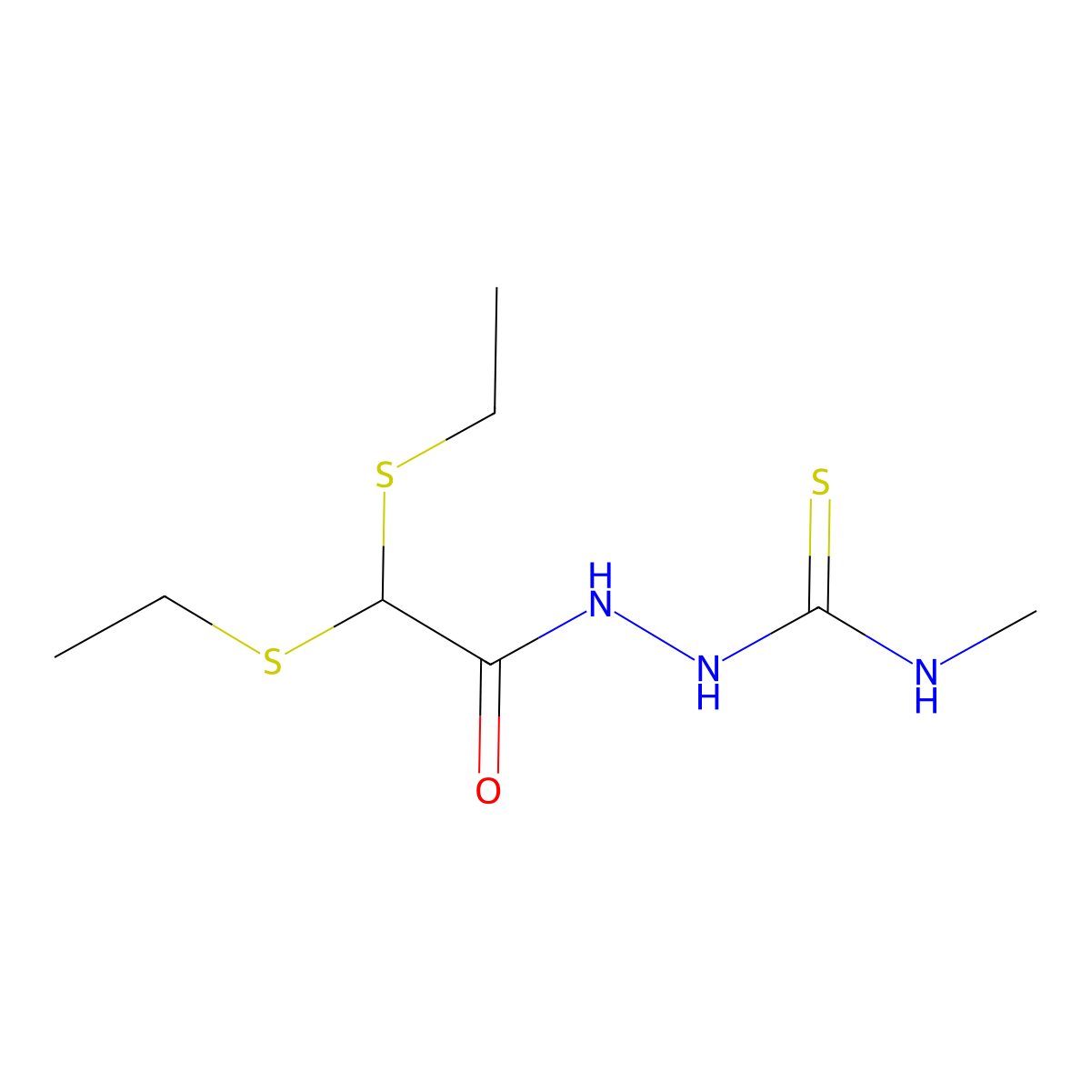 2-[2,2-bis(ethylsulfanyl)acetyl]-N-methyl-1-hydrazinecarbothioamide molecular structure, CAS 338394-31-3