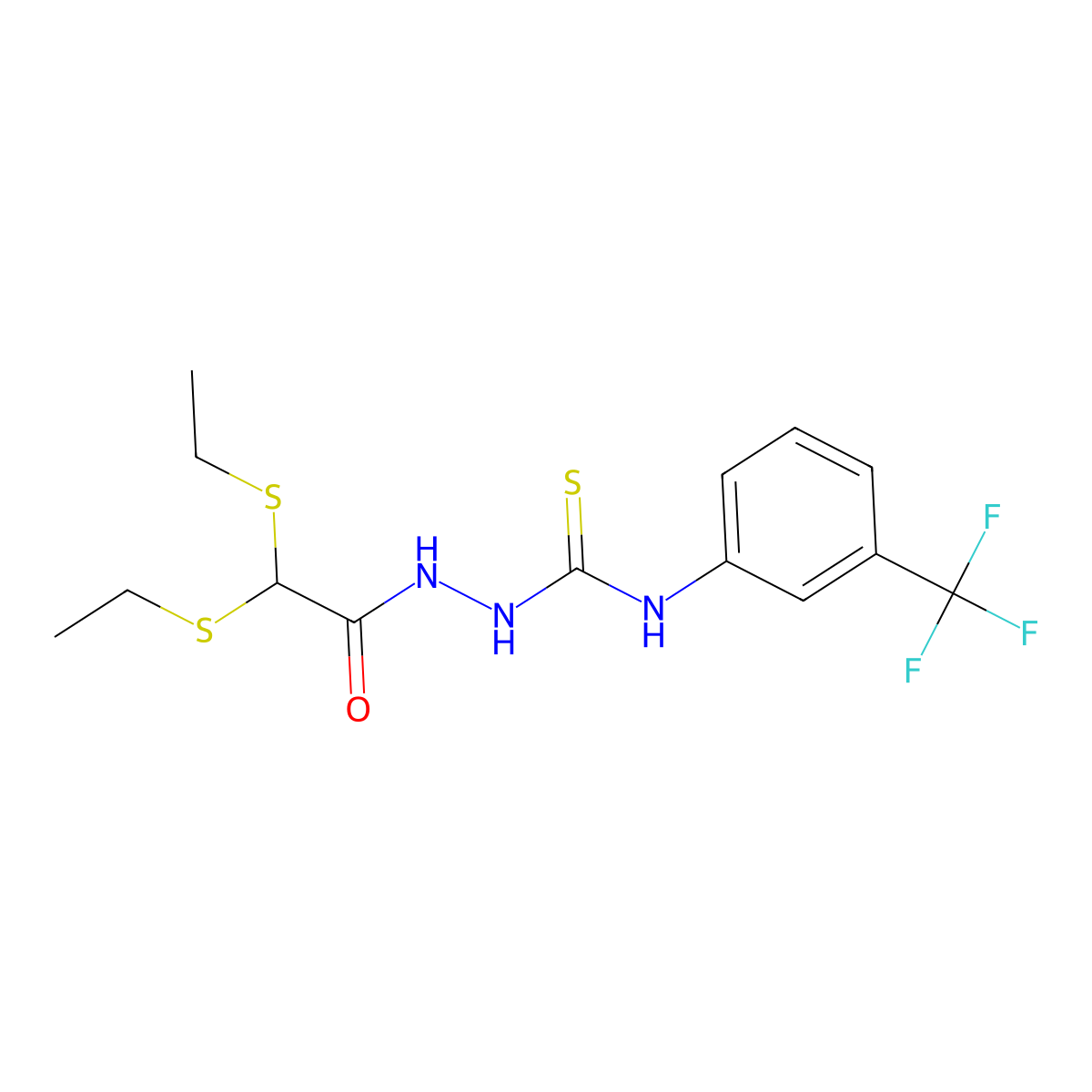2-[2,2-bis(ethylsulfanyl)acetyl]-N-[3-(trifluoromethyl)phenyl]-1-hydrazinecarbothioamide molecular structure, CAS 338394-35-7