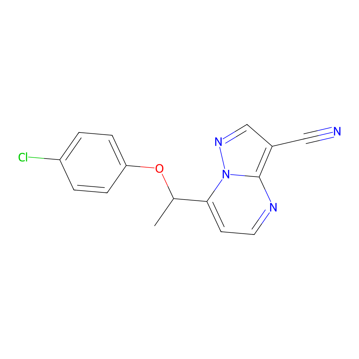 7-[1-(4-Chlorophenoxy)ethyl]pyrazolo[1,5-a]pyrimidine-3-carbonitrile molecular structure, CAS 338394-72-2