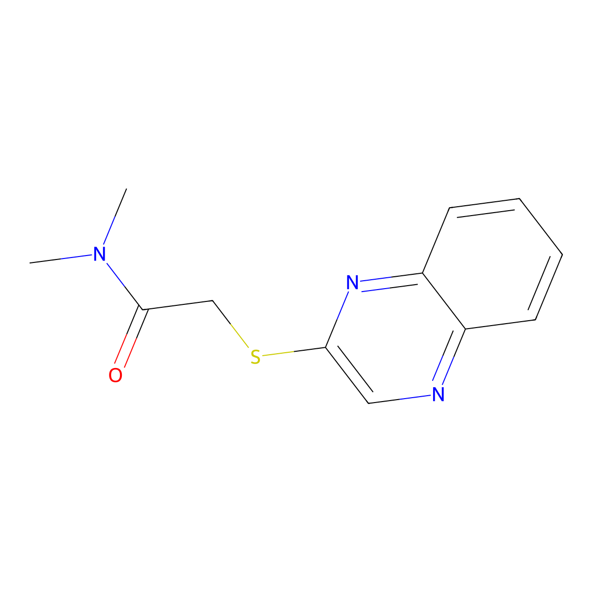 N,N-dimethyl-2-(2-quinoxalinylsulfanyl)acetamide molecular structure, CAS 338394-76-6