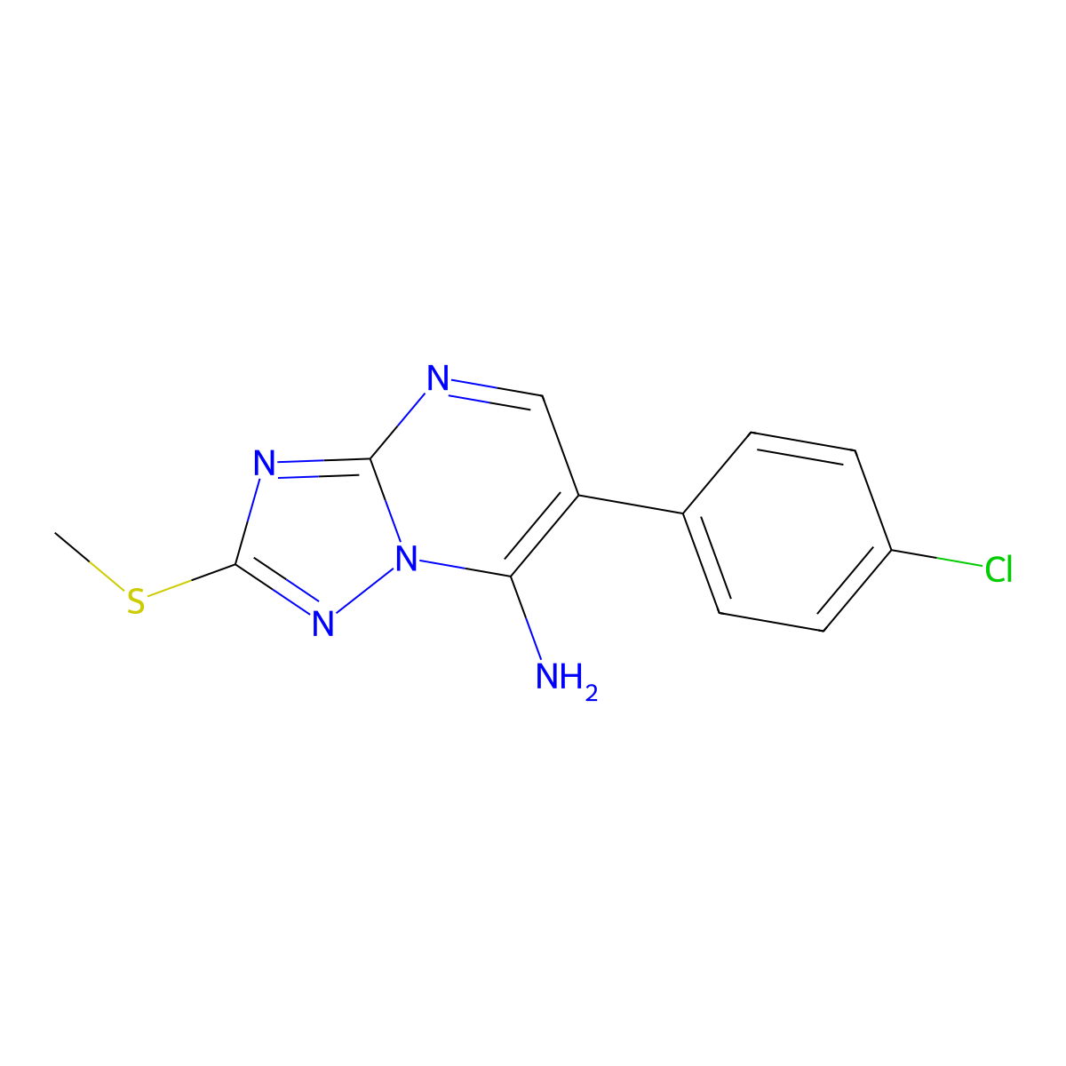 6-(4-Chlorophenyl)-2-(methylthio)[1,2,4]triazolo[1,5-a]pyrimidin-7-amine molecular structure, CAS 338394-84-6