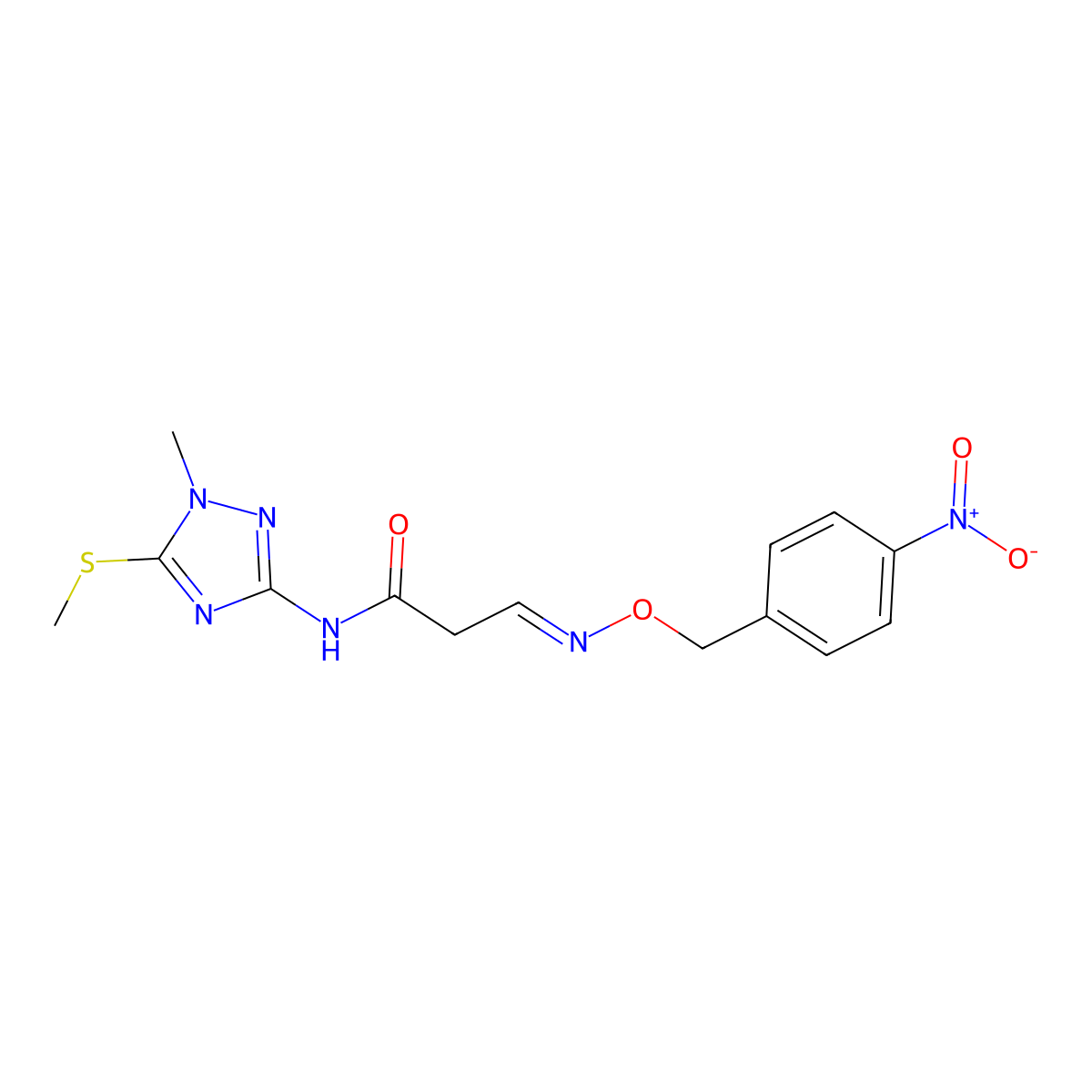 N-[1-methyl-5-(methylsulfanyl)-1H-1,2,4-triazol-3-yl]-3-{[(4-nitrobenzyl)oxy]imino}propanamide molecular structure, CAS 338394-96-0