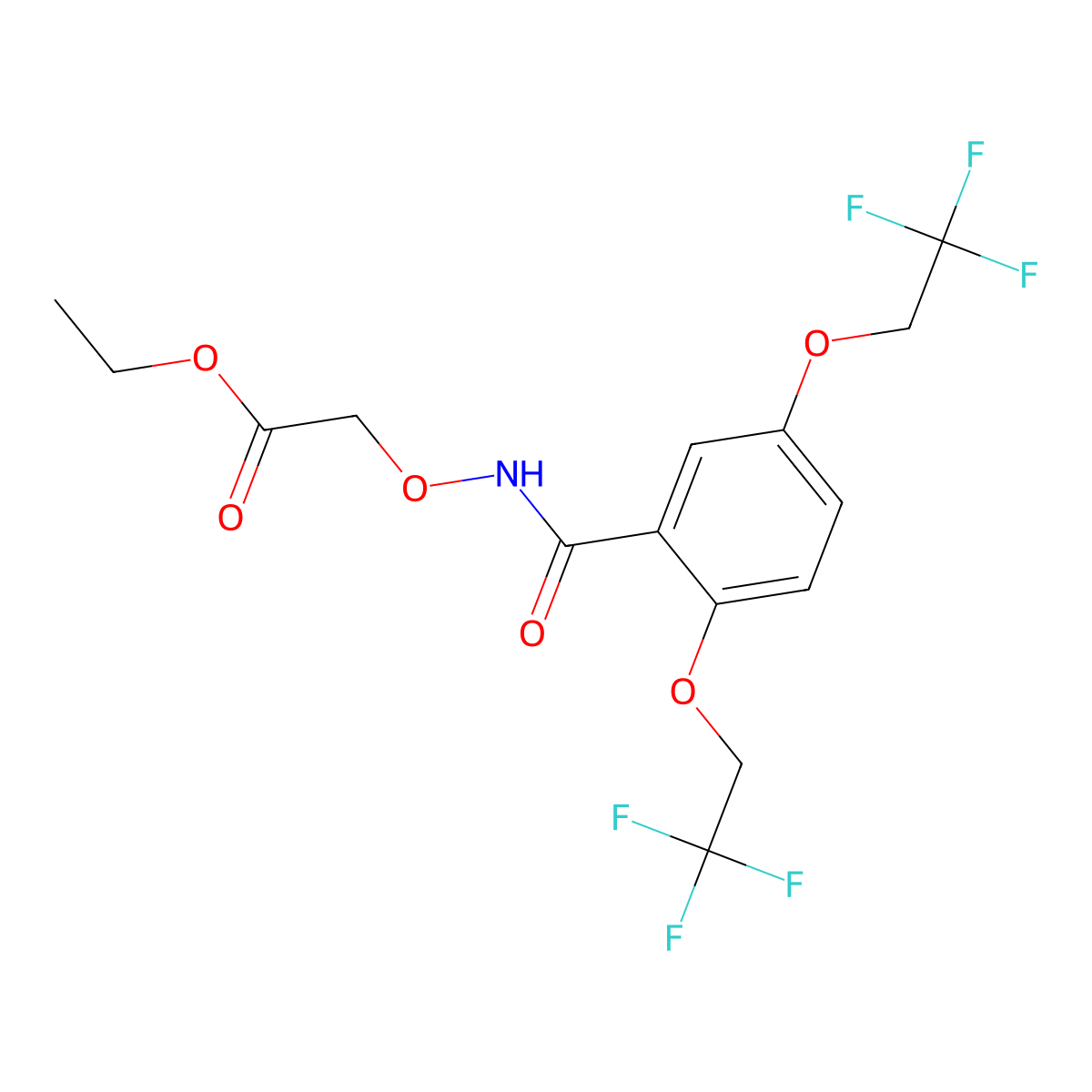 Ethyl 2-(((2,5-bis(2,2,2-trifluoroethoxy)benzoyl)amino)oxy)acetate molecular structure, CAS 338395-03-2