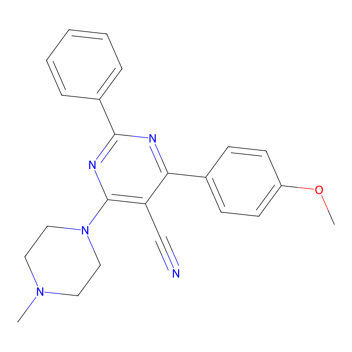 4-(4-Methoxyphenyl)-6-(4-methylpiperazino)-2-phenyl-5-pyrimidinecarbonitrile molecular structure, CAS 338395-07-6