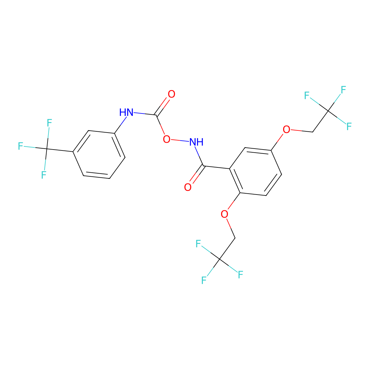 2,5-bis(2,2,2-trifluoroethoxy)-N-({[3-(trifluoromethyl)anilino]carbonyl}oxy)benzenecarboxamide molecular structure, CAS 338395-11-2