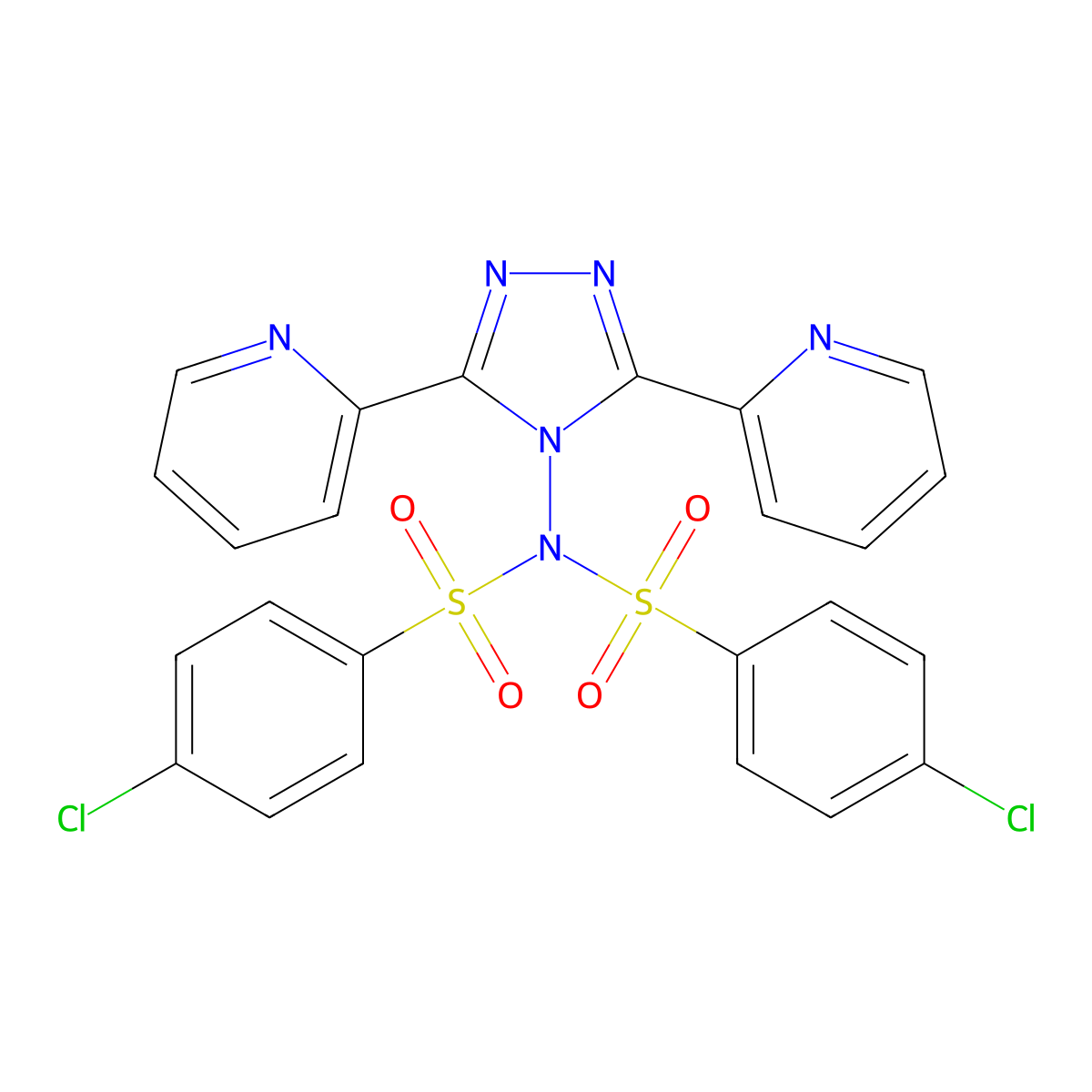 4-chloro-N-(4-chlorophenyl)sulfonyl-N-(3,5-dipyridin-2-yl-1,2,4-triazol-4-yl)benzenesulfonamide molecular structure, CAS 338395-21-4