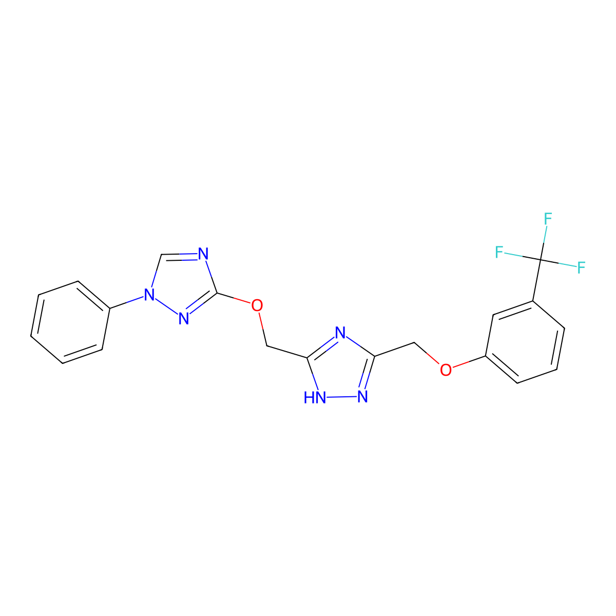 1-phenyl-3-[(5-{[3-(trifluoromethyl)phenoxy]methyl}-1H-1,2,4-triazol-3-yl)methoxy]-1H-1,2,4-triazole molecular structure, CAS 338395-55-4