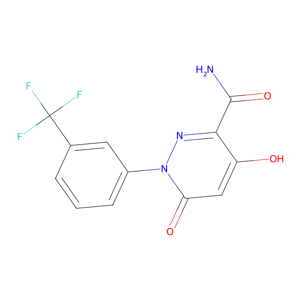 4-Hydroxy-6-oxo-1-[3-(trifluoromethyl)phenyl]-1,6-dihydro-3-pyridazinecarboxamide molecular structure, CAS 338395-61-2