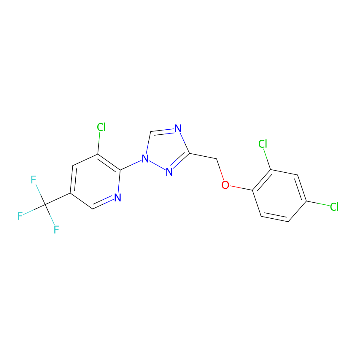 3-chloro-2-{3-[(2,4-dichlorophenoxy)methyl]-1H-1,2,4-triazol-1-yl}-5-(trifluoromethyl)pyridine molecular structure, CAS 338395-63-4