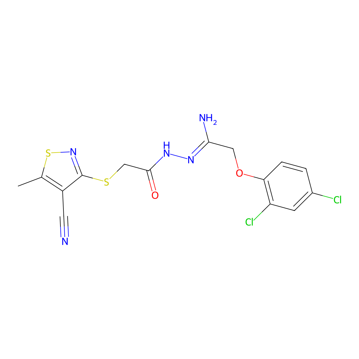 2-[(4-cyano-5-methyl-1,2-thiazol-3-yl)sulfanyl]-N'-[2-(2,4-dichlorophenoxy)ethanimidoyl]acetohydrazide molecular structure, CAS 338395-70-3