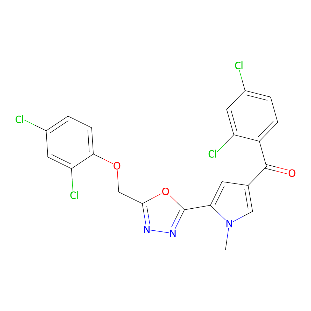 (5-{5-[(2,4-dichlorophenoxy)methyl]-1,3,4-oxadiazol-2-yl}-1-methyl-1H-pyrrol-3-yl)(2,4-dichlorophenyl)methanone molecular structure, CAS 338395-72-5