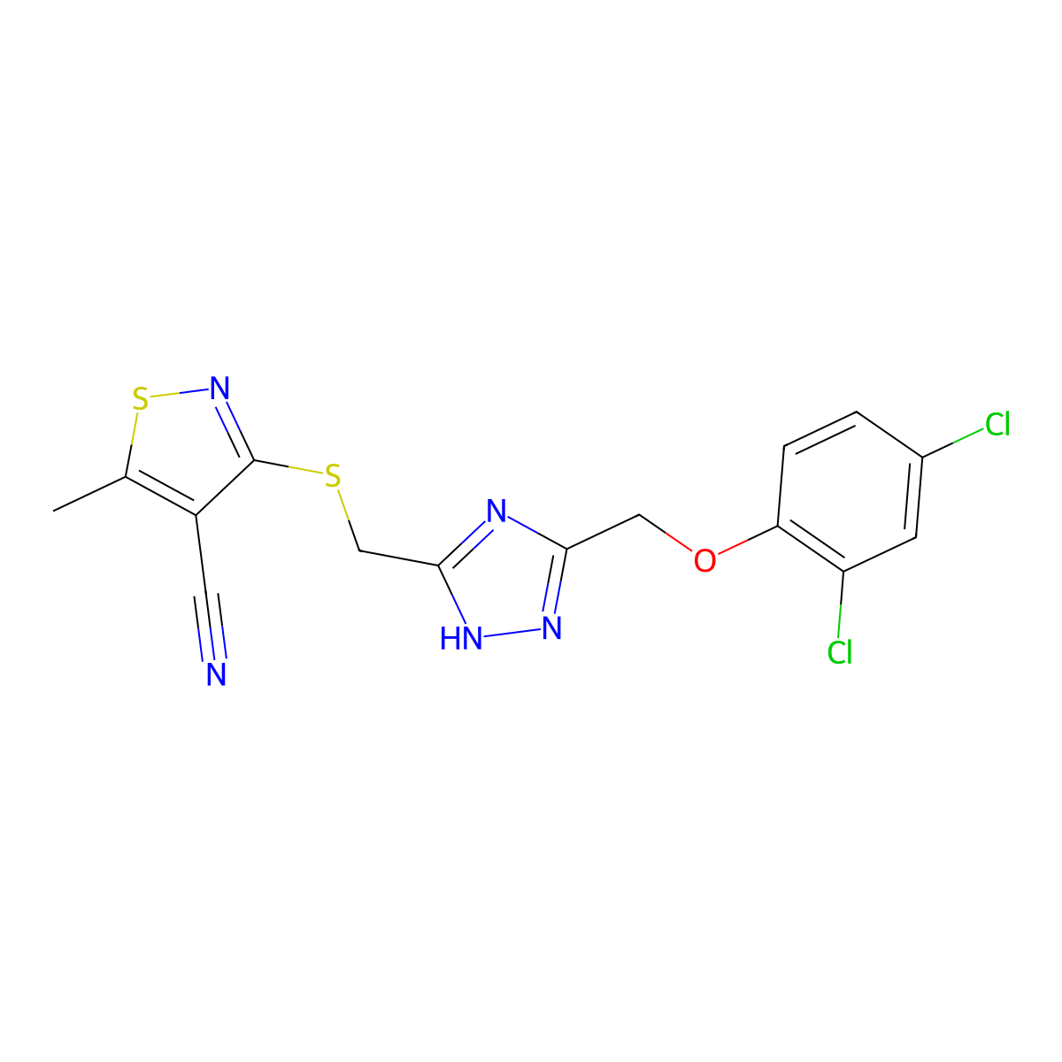 3-[({5-[(2,4-dichlorophenoxy)methyl]-1H-1,2,4-triazol-3-yl}methyl)sulfanyl]-5-methyl-4-isothiazolecarbonitrile molecular structure, CAS 338395-73-6