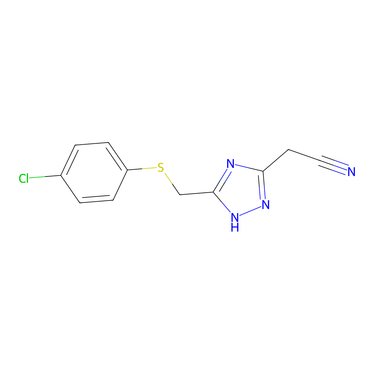 2-(3-{[(4-chlorophenyl)sulfanyl]methyl}-1H-1,2,4-triazol-5-yl)acetonitrile molecular structure, CAS 338395-74-7