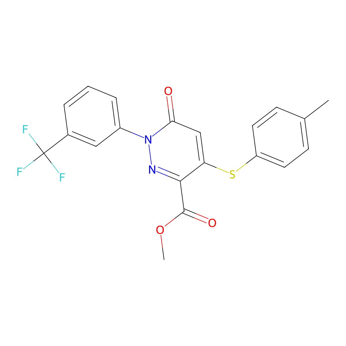 Methyl 4-(4-methylphenyl)sulfanyl-6-oxo-1-[3-(trifluoromethyl)phenyl]pyridazine-3-carboxylate molecular structure, CAS 338395-80-5