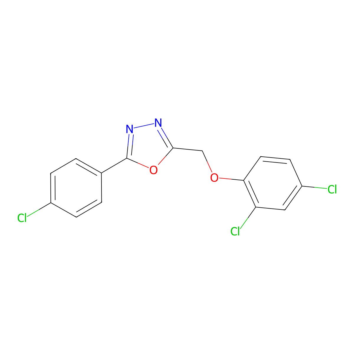 2-(4-Chlorophenyl)-5-[(2,4-dichlorophenoxy)methyl]-1,3,4-oxadiazole molecular structure, CAS 338395-84-9