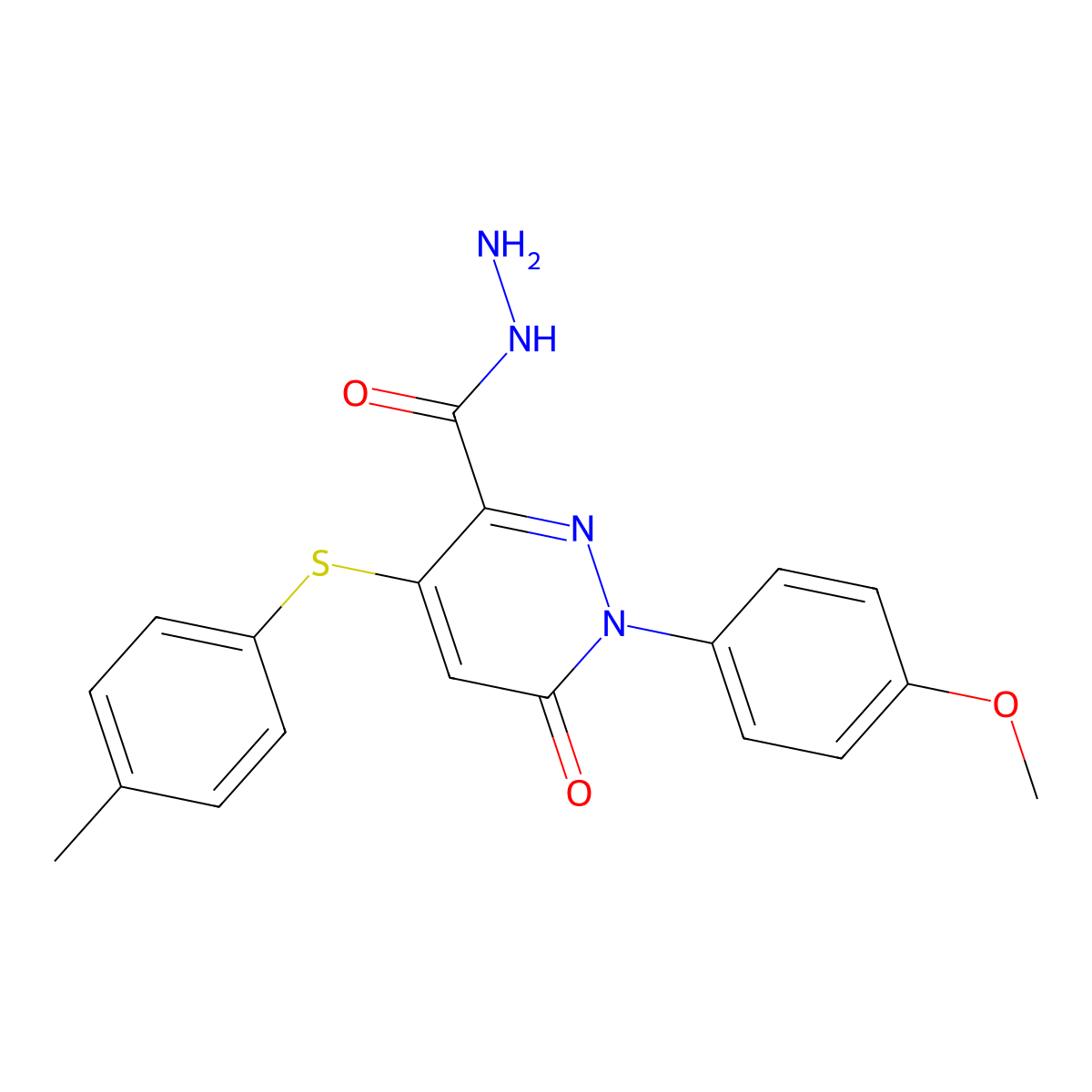 1-(4-Methoxyphenyl)-4-[(4-methylphenyl)sulfanyl]-6-oxo-1,6-dihydro-3-pyridazinecarbohydrazide molecular structure, CAS 338395-92-9