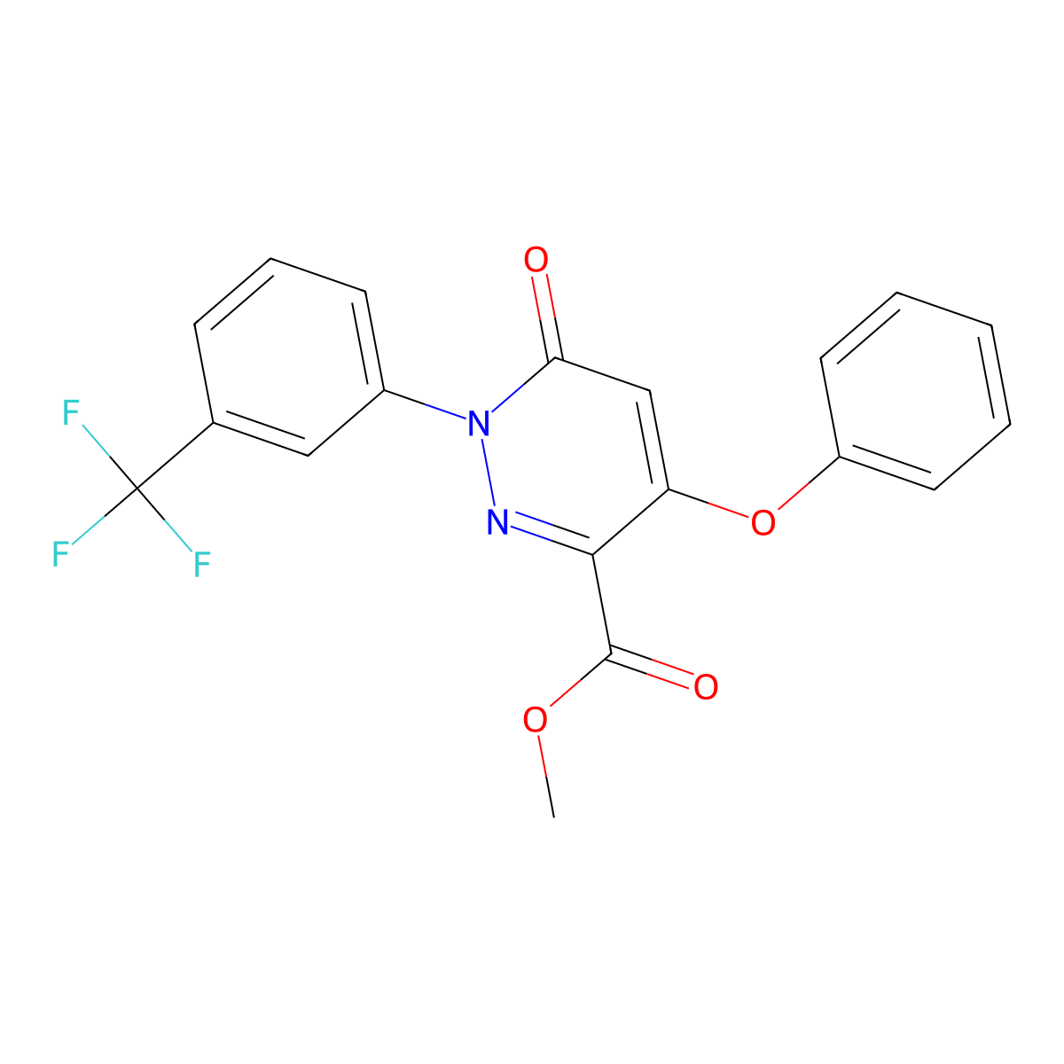 Methyl 6-oxo-4-phenoxy-1-[3-(trifluoromethyl)phenyl]-1,6-dihydro-3-pyridazinecarboxylate molecular structure, CAS 338396-00-2