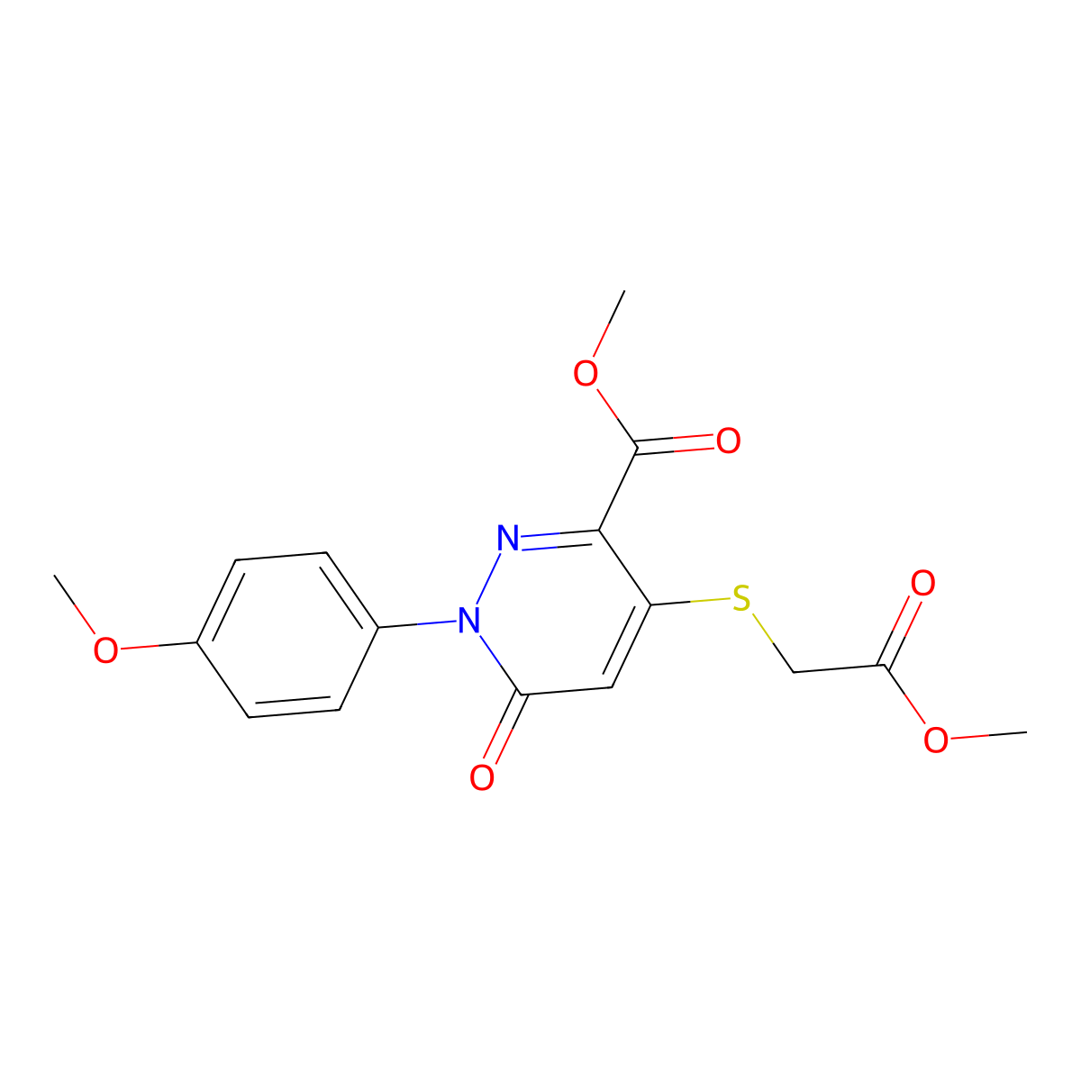 Methyl 4-[(2-methoxy-2-oxoethyl)sulfanyl]-1-(4-methoxyphenyl)-6-oxo-1,6-dihydro-3-pyridazinecarboxylate molecular structure, CAS 338396-09-1