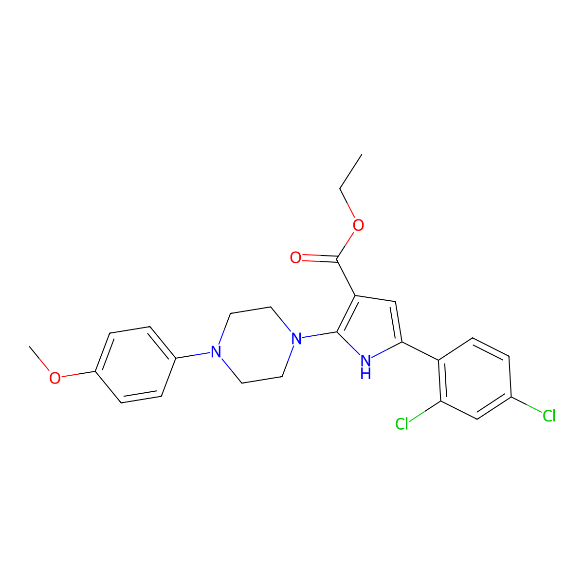 Ethyl 5-(2,4-dichlorophenyl)-2-[4-(4-methoxyphenyl)piperazin-1-yl]-1H-pyrrole-3-carboxylate molecular structure, CAS 338396-55-7