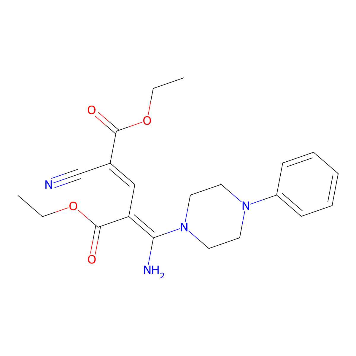 1,5-diethyl (2E,4E)-4-[amino(4-phenylpiperazin-1-yl)methylidene]-2-cyanopent-2-enedioate molecular structure, CAS 338396-62-6