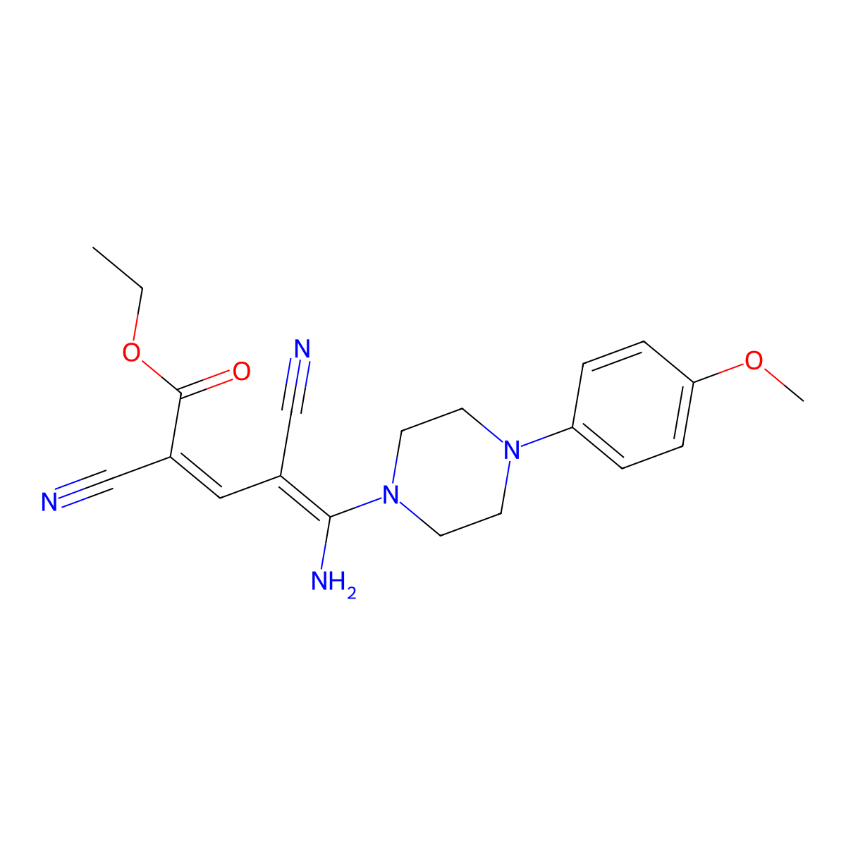 Ethyl 5-amino-2,4-dicyano-5-[4-(4-methoxyphenyl)piperazino]-2,4-pentadienoate molecular structure, CAS 338396-64-8