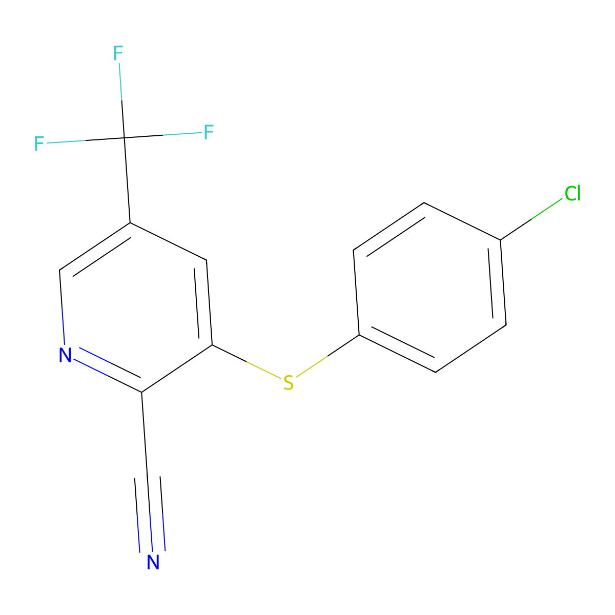 3-((4-Chlorophenyl)thio)-5-(trifluoromethyl)picolinonitrile molecular structure, CAS 338396-73-9