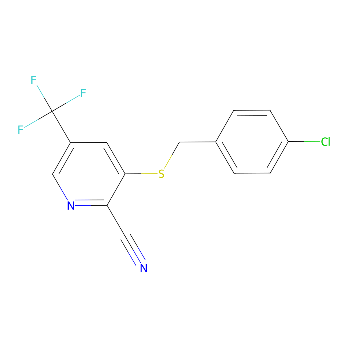 3-[(4-Chlorobenzyl)sulfanyl]-5-(trifluoromethyl)-2-pyridinecarbonitrile molecular structure, CAS 338396-81-9